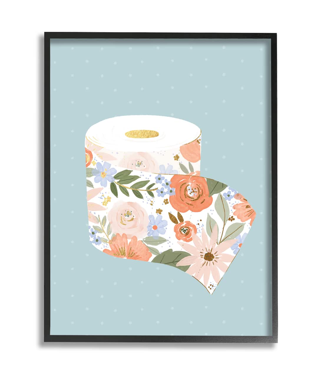 Stupell Industries Spring Floral Print Toilet Paper over Blue in Black Frame Wall Art